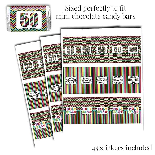 Miniatura 5 de HOLY - Kit de calcomanías para fiesta de cumpleaños número 50, 429 piezas. Incluye 60 calcomanías circulares de 2 pulgadas, 45 mini envoltorios de