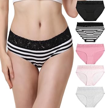 Womens Cotton Underwear Lace Soft Breathable Brief Ladies Panties 5 Pack