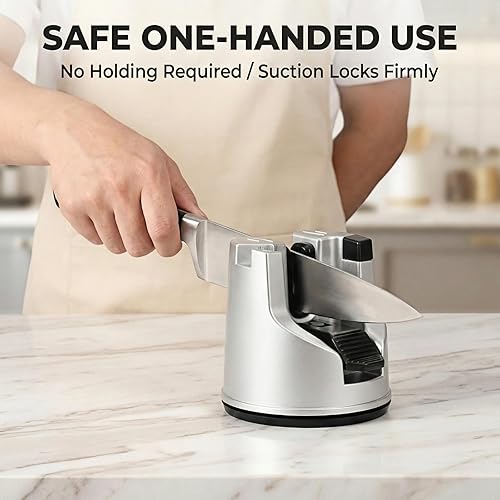 Miniatura 2 de Afilador de cuchillos para cuchillos de cocina, herramienta de afilado de ventosa de 3 etapas para cuchillas rectas y dentadas, afilador de tijeras