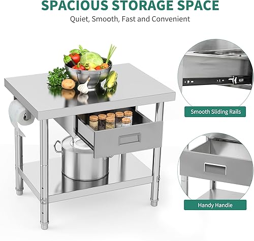 Miniatura 2 de YITAHOME Mesa de acero inoxidable de 36 x 24 pulgadas con soporte para toallas de papel y cajón, mesa de trabajo NSF con cajón, mesa de preparación