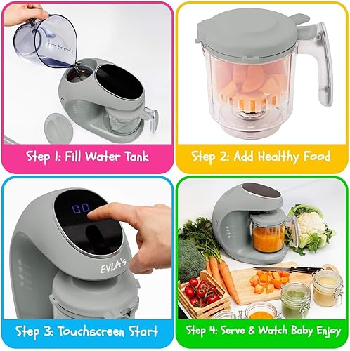 Miniatura 6 de EVLA'S Máquina de alimentos para bebés, procesador de alimentos, licuadora, molinillo, vaporizador para alimentos saludables y caseros con 6 bolsas