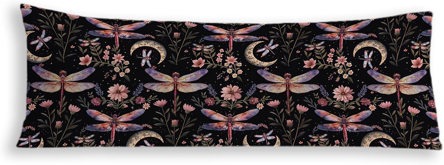 Mystical Gothic Moth Butterfly Body Pillow Covers 20x54, Witchy Home Decor, Dark Academia Witchy Moon Celestial Long Body Pillow Case Cover with Hidden Zipper for Women Men Adults