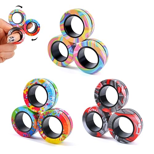 Cevioce 9Pcs Magnetic Rings Fidget Toy Set, ADHD Anxiety Magnetic Fidget Toys Adults Fidget Spinner Rings for Relief, Valentines Day Gifts for Him 8+ Year Old Teen Boy Adults Easter Basket Stuffers