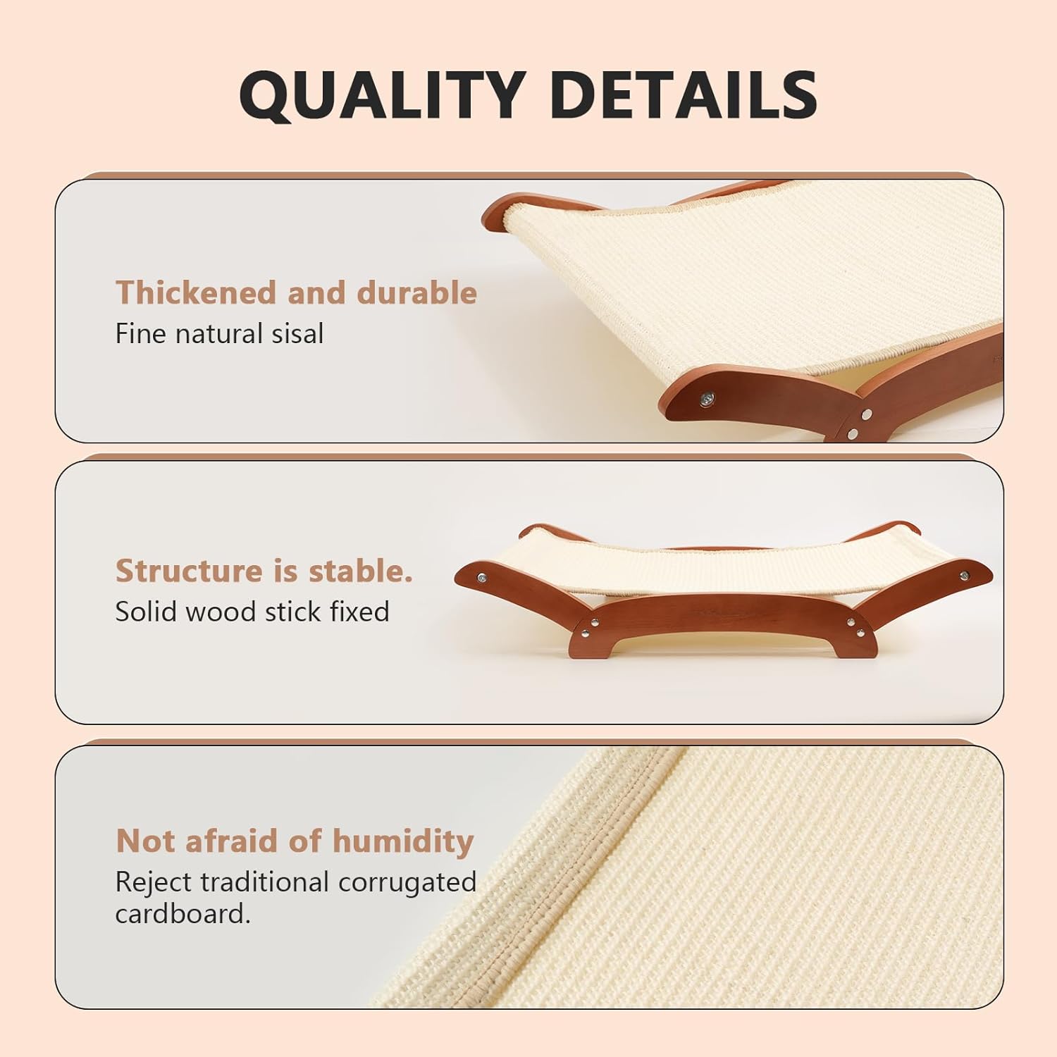 Upgraded Extra-Large Cat Scratcher Bed, Sisal Cat Scratchers Lounger for Indoor Cats Hammock Stand, Durable & Sturdy Scratch Pad Natural Sisal Cats Scratching Post (Cherry Wood)