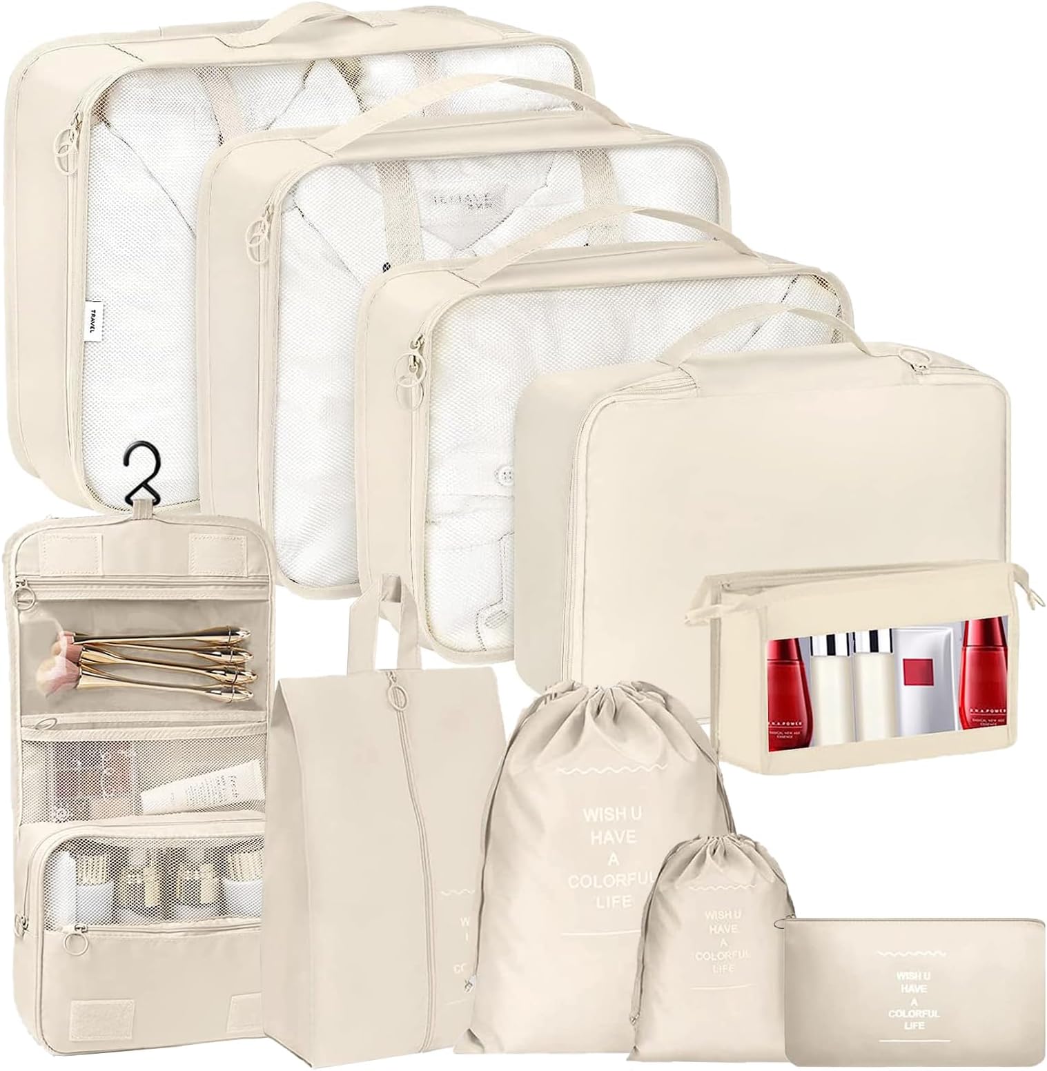 Lot De 14 Organisateurs De Valise - Packing Cubes Imperméables Pour Voyage, Rangement Vêtements, Chaussures, Cosmétiques