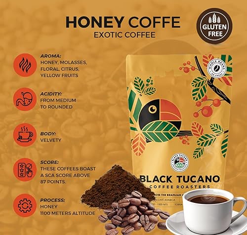Miniatura 2 de Black Tucano Café especial  Café brasileño en grano entero tostado medio  Café con miel en granos enteros  8.8 onzas 8.82 oz