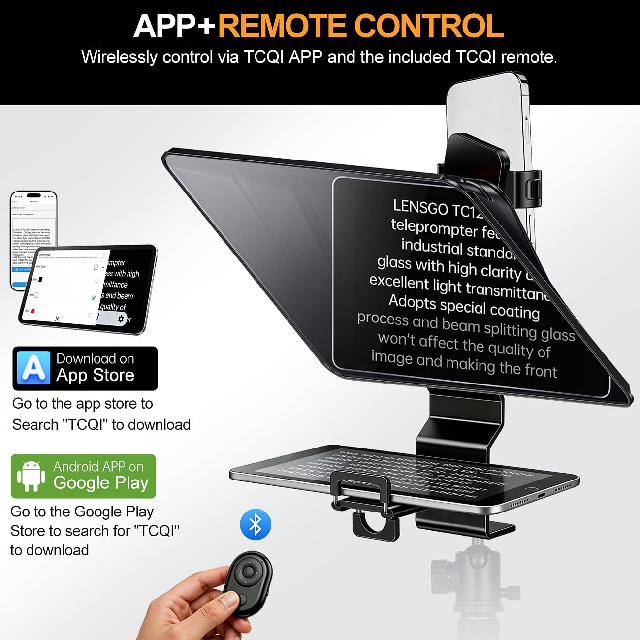 Teleprompter for Smartphone, LENSGO TC12P 14.5'' Teleprompter for iPhone with Bluetooth Remote, Professional Prompter for Vlogging, Interview
