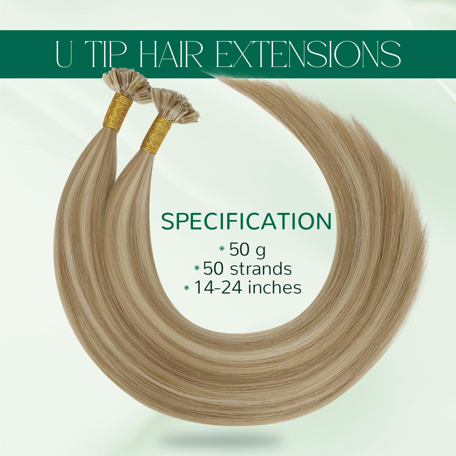 Easyouth U Tip Human Hair Extensions Blonde Highlight U Tip Hair Extensions Human Hair Light Blonde with Golden Nail Tip Hair Extensions Add Length and Volume 50g/50s #16/22 22 Inch - Image 3