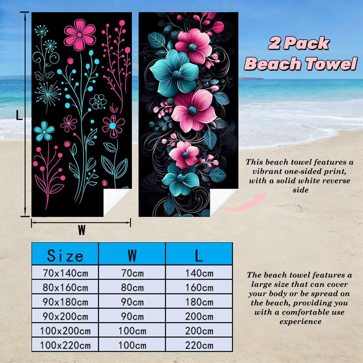 Ręcznik plażowy z mikrofibry, duży ręcznik plażowy 90 x 180 cm 2 sztuki, ręcznik gimnastyczny mężczyźni kobiety odporne na piasek ręczniki plażowe szybkoschnące ręczniki z mikrofibry akcesoria plażowe
