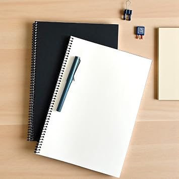Difference Introduction Lineless Spiral Notepad, A4 Size (21x29.7 cm), 60 Leaves, 90gr. Ivory Paper, Ideal for the Office (Black Cover)