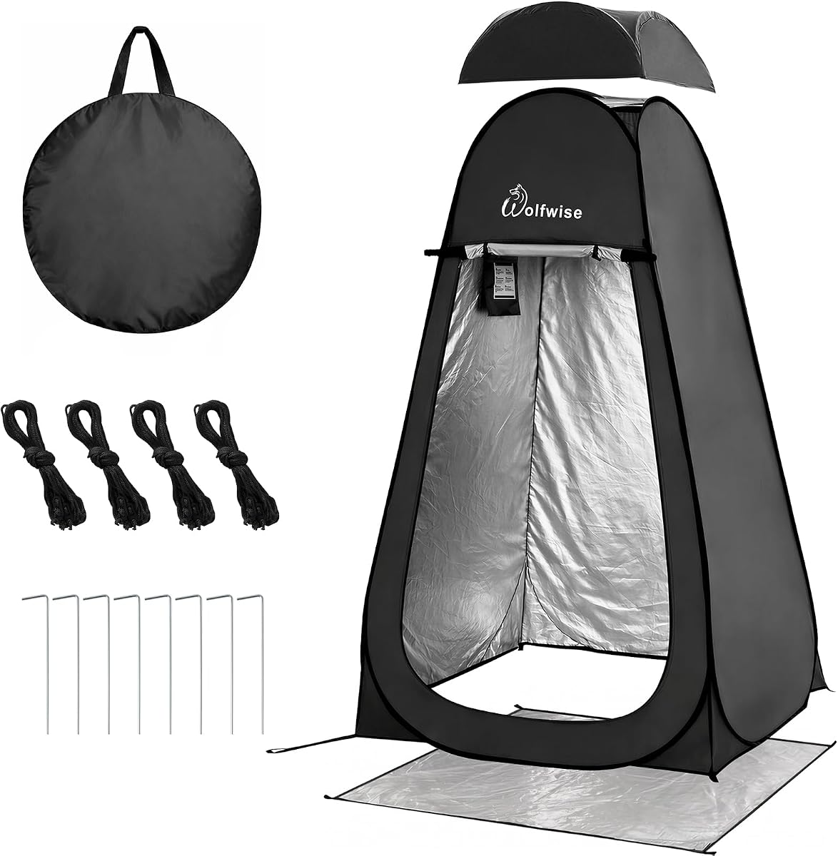 Wolfwise Pop Up Changing Tent Pro for Camping, Portable Shower Tents with Removable Floor & Rain Fly, Outdoor Silver Coating Privacy Toilet Bathroom Dressing Instant for Beach