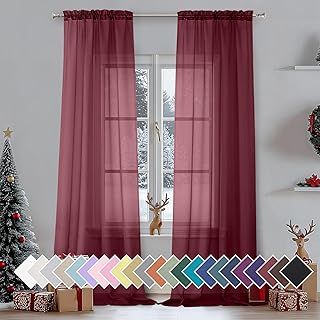Sheer Window Curtain Panels 96 Inch Long 2 Pieces, Voile Top Dual Rod Pocket Breathable Fashion Drapes Window Treatment for Wedding Ceremony/Bedroom/Living Room, 40W x 96L inches, Burgundy - Buy now