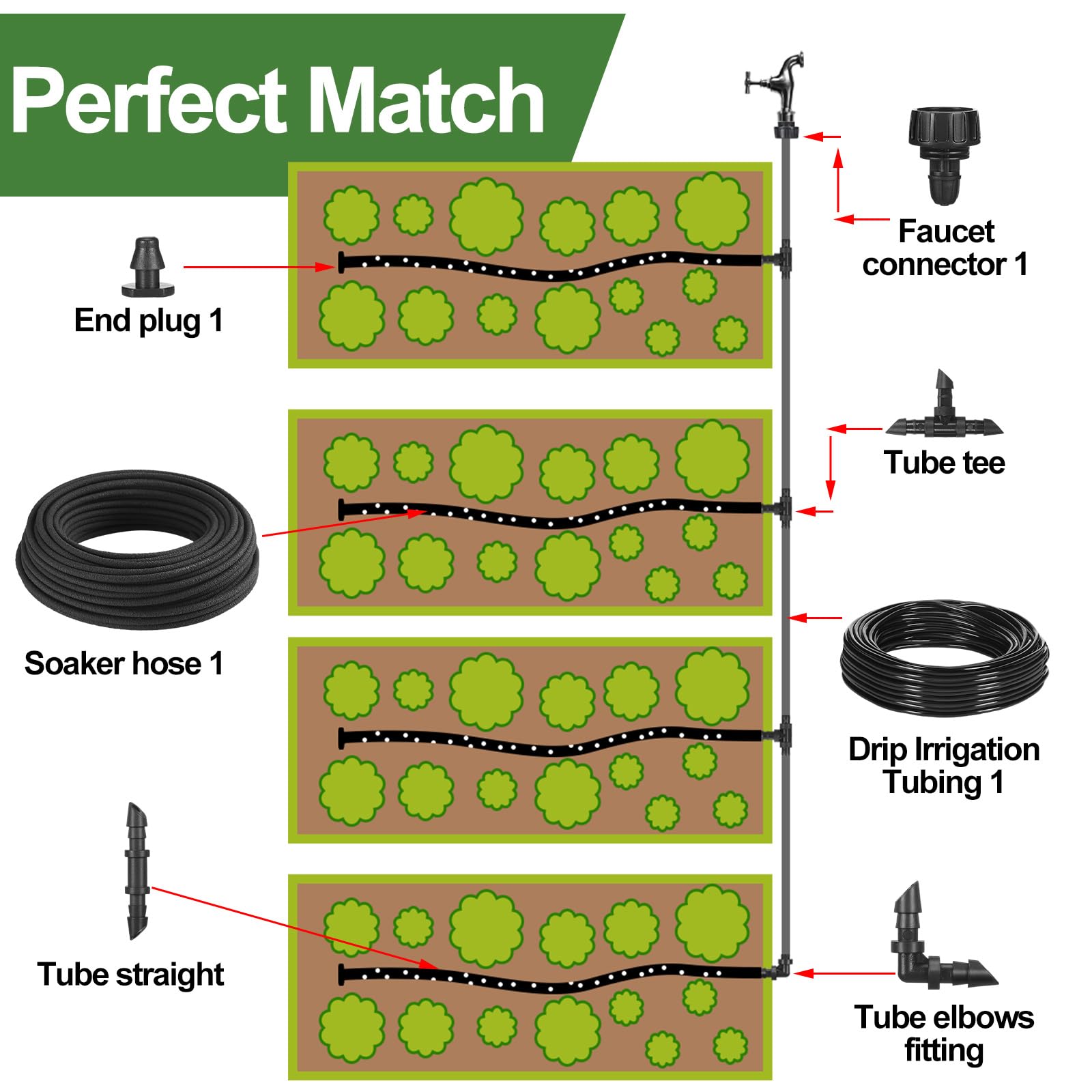 Kit di irrigazione a goccia da 1/4 di pollice Tubo per irrigazione a goccia da 61 m 1/4 di pollice Tubo per irrigazione a goccia da 30,5 m con vari accessori Sistema di irrigazione a goccia