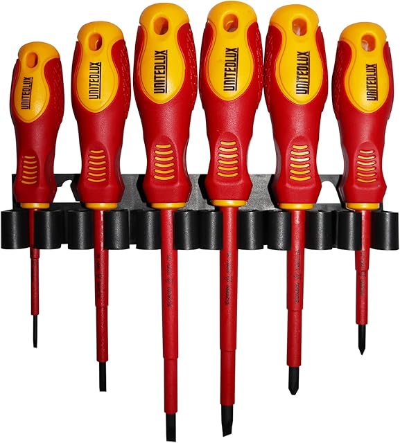 6 Piece Electrician Screwdrivers Set,1000V VDE Insulated Screwdriver with Magnetic Tips Phillips, Slotted Bits, New TPR Handle Electrician Soft-Grip with Wall Mounted Organizer Men's Best Gift