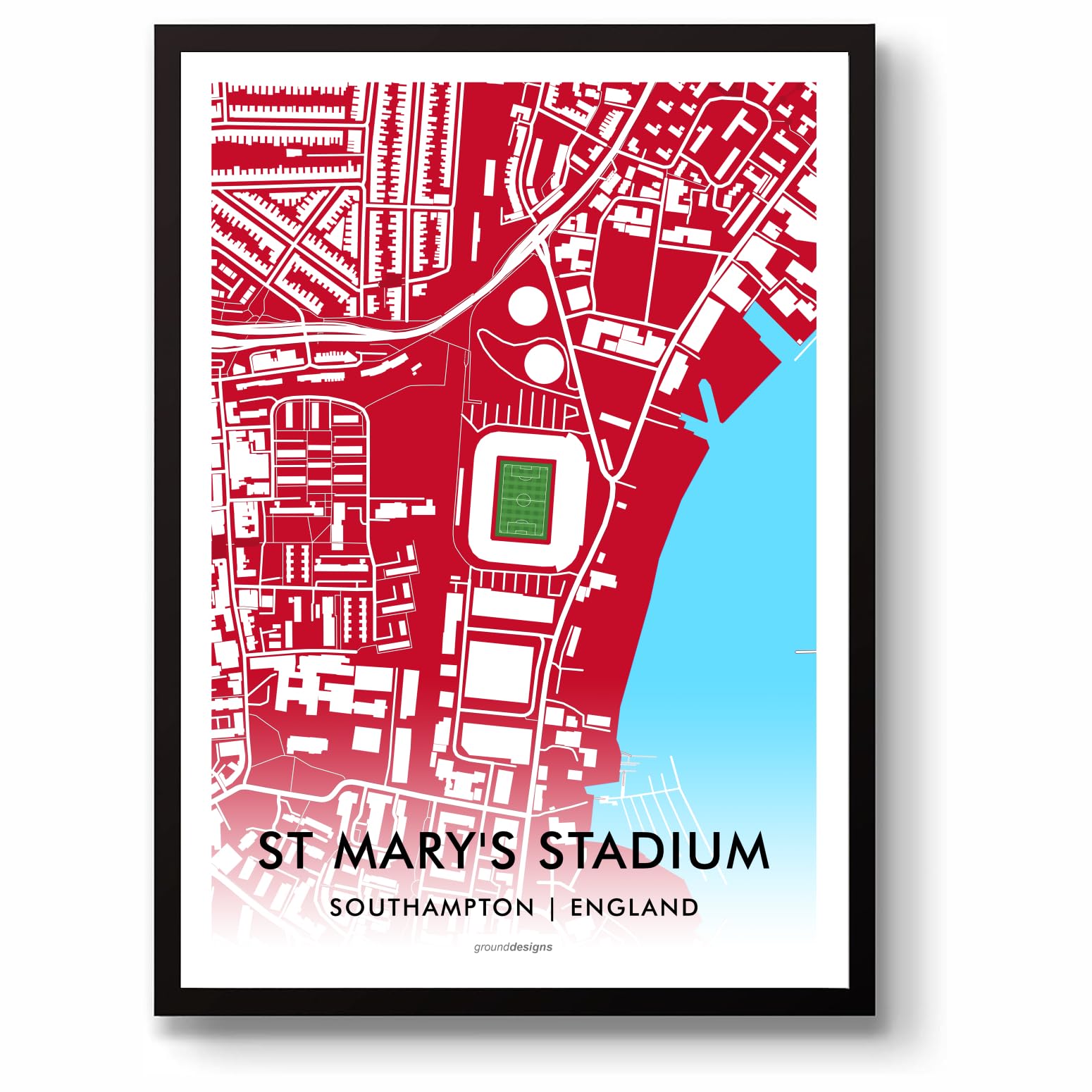 Grounddesigns Men's Red And White Southampton Fc Football Gift St Mary's Stadium Map Unframed A3 Art Print Sfc