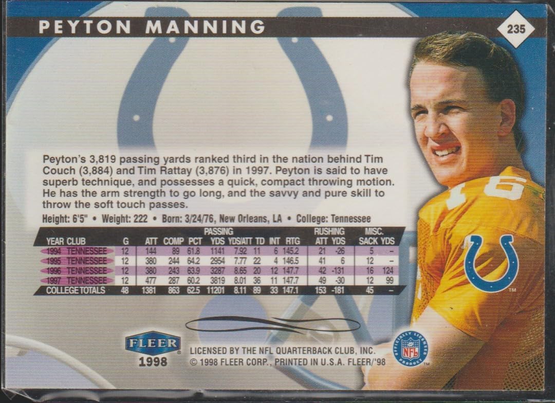 1998 Fleer Peyton Manning Colts Rookie Football Card