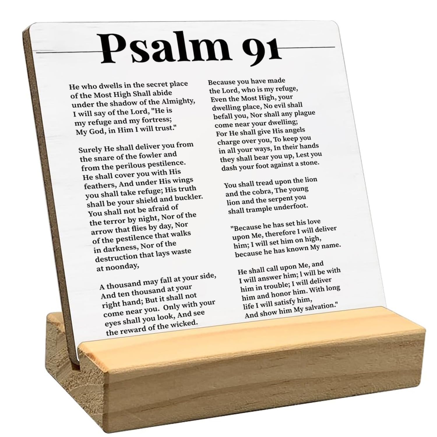 Pibonto Women's Desk Decor Psalms 91 Print Poster Christian Wall Art,Spiritual Wood Sign Plaque Gift,Christian Gift Bible Quote Print Biblical Verses Scripture Baptism Gift,Christian Family Home Or Office Decor 4X4 Inch