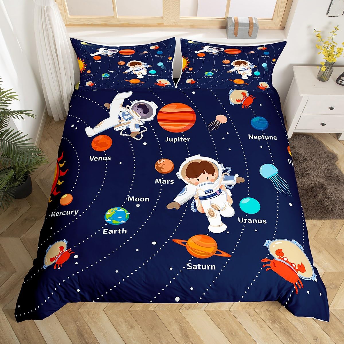 Copripiumino Spaziale Fosforescente - Singolo 140x200cm, Galaxy E Pianeti, Illumina Al Buio - Foto 8