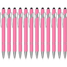 Actsun 12 Pack Pink Stylus Pens, 2-in-1 Ballpoint Pen with Metal Stylus Tip for Touch Screens, 1.0 mm Black Ink Smooth Writing Pens for Office, School, Gift 12 PCS, Pink