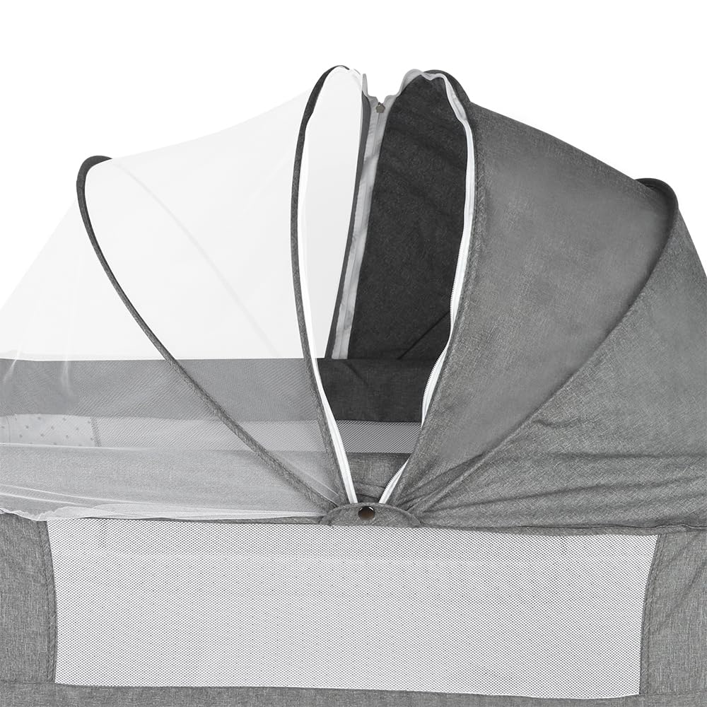 HUOLE Culla Neonato Pieghevole, fino a 20kg4 Altezze Regolabili, Culla Co-sleeping con materasso e zanzariera 2 in 1 Lettino Co-sleeping per neonati da 1 a 36 mesi -104 * 52 * 100-110 cm-grigio lino