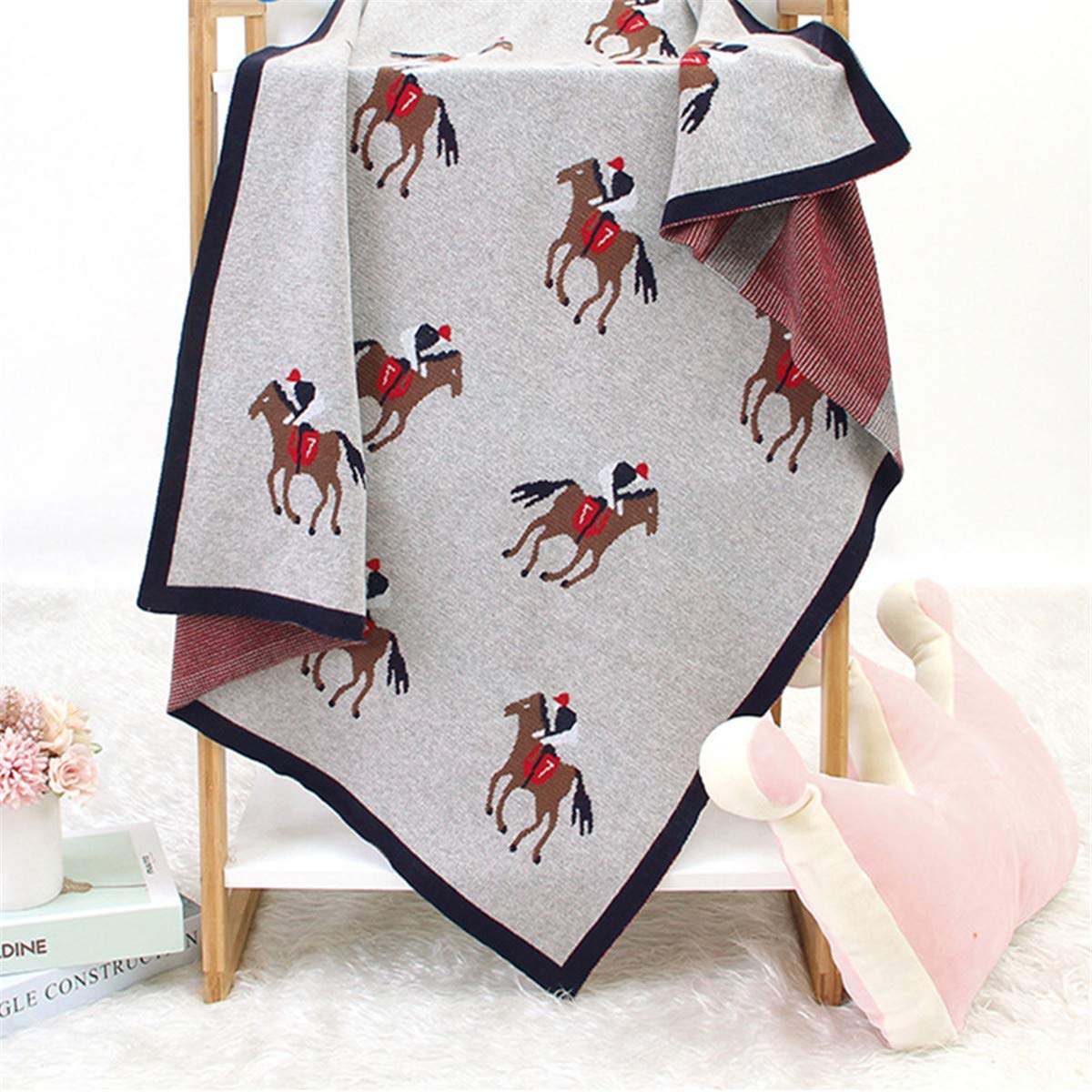 Surwin Baby Knitted Soft Blanket for Newborn, Warm Swaddle Wrap Stroller Cover Nursing Blanket Sleep Sack Stroller, Birthday Gift for Kids Boys and Girls (80x100cm,Grey knight)