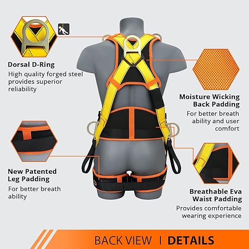 Miniatura 3 de TT TRSMIMA Safety Harness Fall Protection Upgrade 4 Quick Buckles Construction Full Body Harness with 6 Adjustment D-ring
