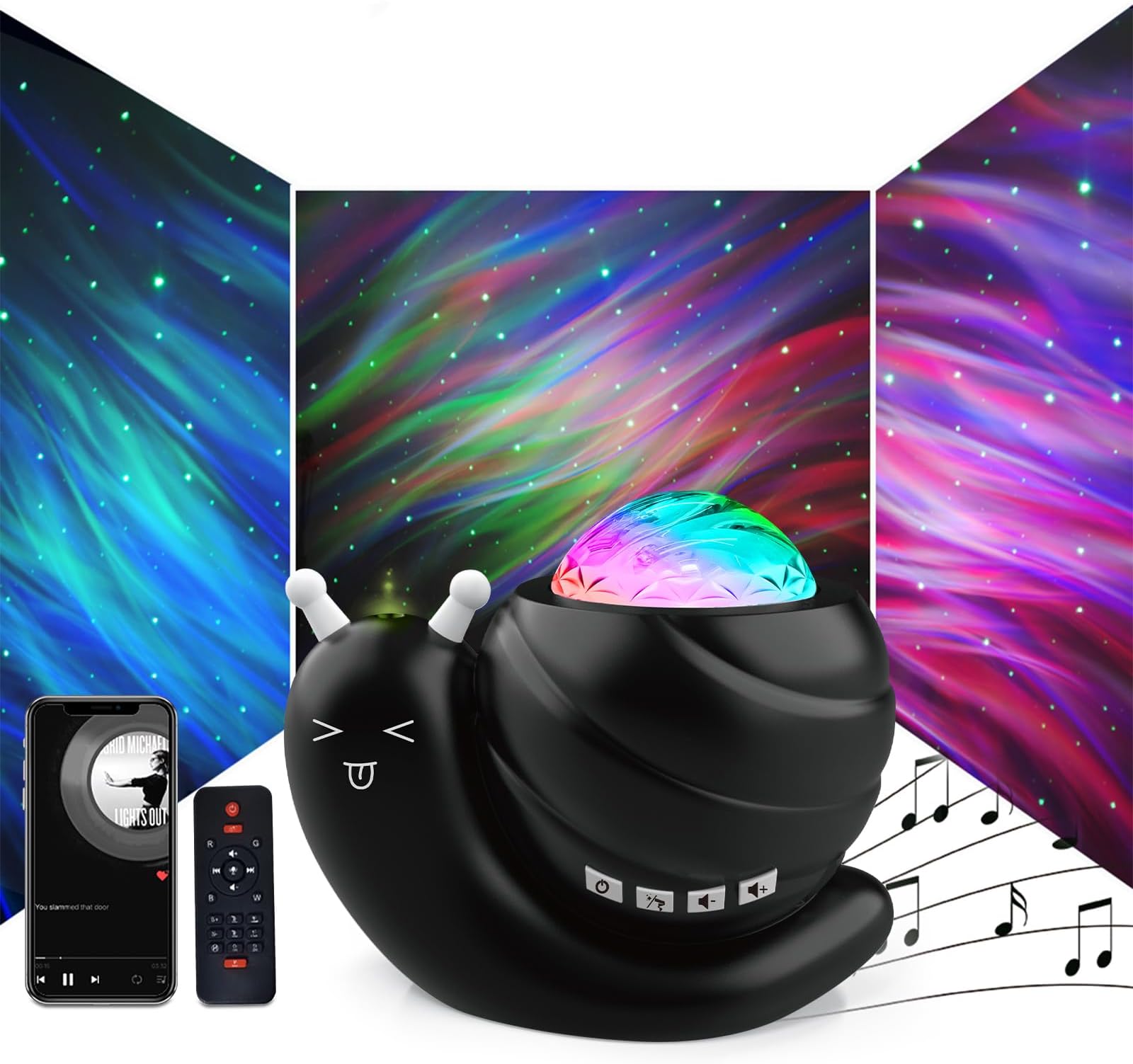 MycketStar Projector Night Light, 4 in 1 Aurora Galaxy Projector Lights, Snail Kids Night Lights for Bedroom with Remote/Music Bluetooth Speaker/Colors Changing/Timer Fuction for Kids Adults Gifts