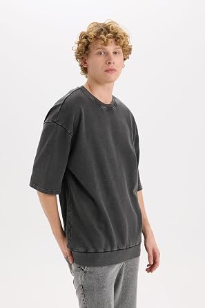 DeFacto Loose Fit Bisiklet Yaka Y kamal  Soluk Efektli K sa Kollu Ti rt C0709AX25SP