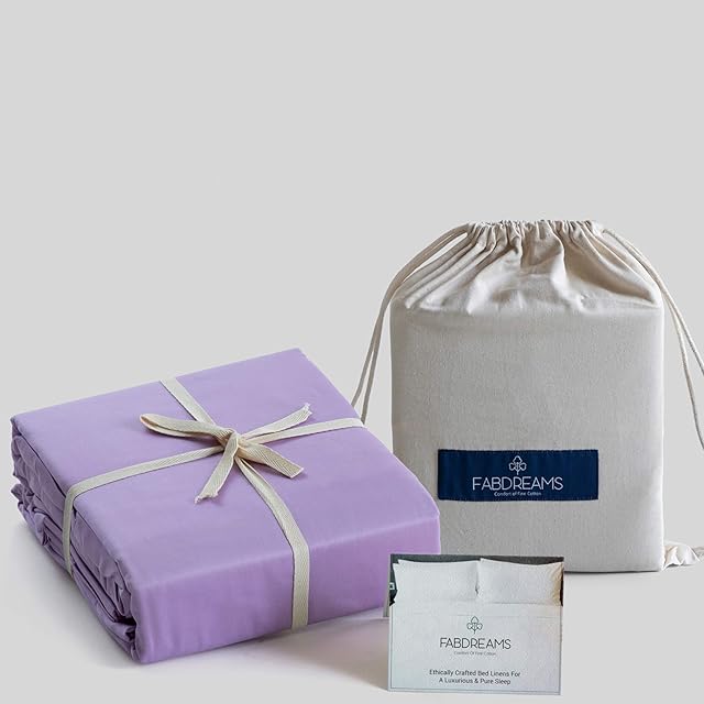 Fabdreams 100% Organic Cotton Percale Weave Full Size Sheet Set | 300 Thread Count | GOTS Certified | Long Staple Cotton | Cool Crisp Breathable | Fits Upto 17" Deep Pocket | Lilac