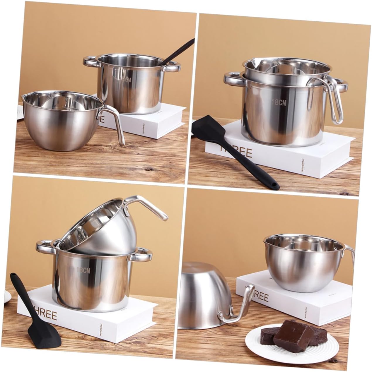 GLEAVI Double Boiler Melting Pot Set 304 Stainless Steel Chocolate and Cheese Heating Pot for Baking Cooking and Crafting for Home Use