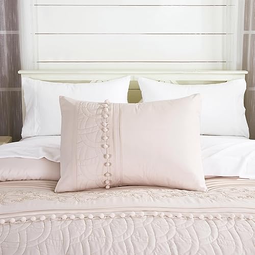 Miniatura 8 de Chezmoi Collection Athena - Juego de edredón de 7 piezas de felpilla bordada con pompones y sábanas para todas las estaciones, tamaño King, color