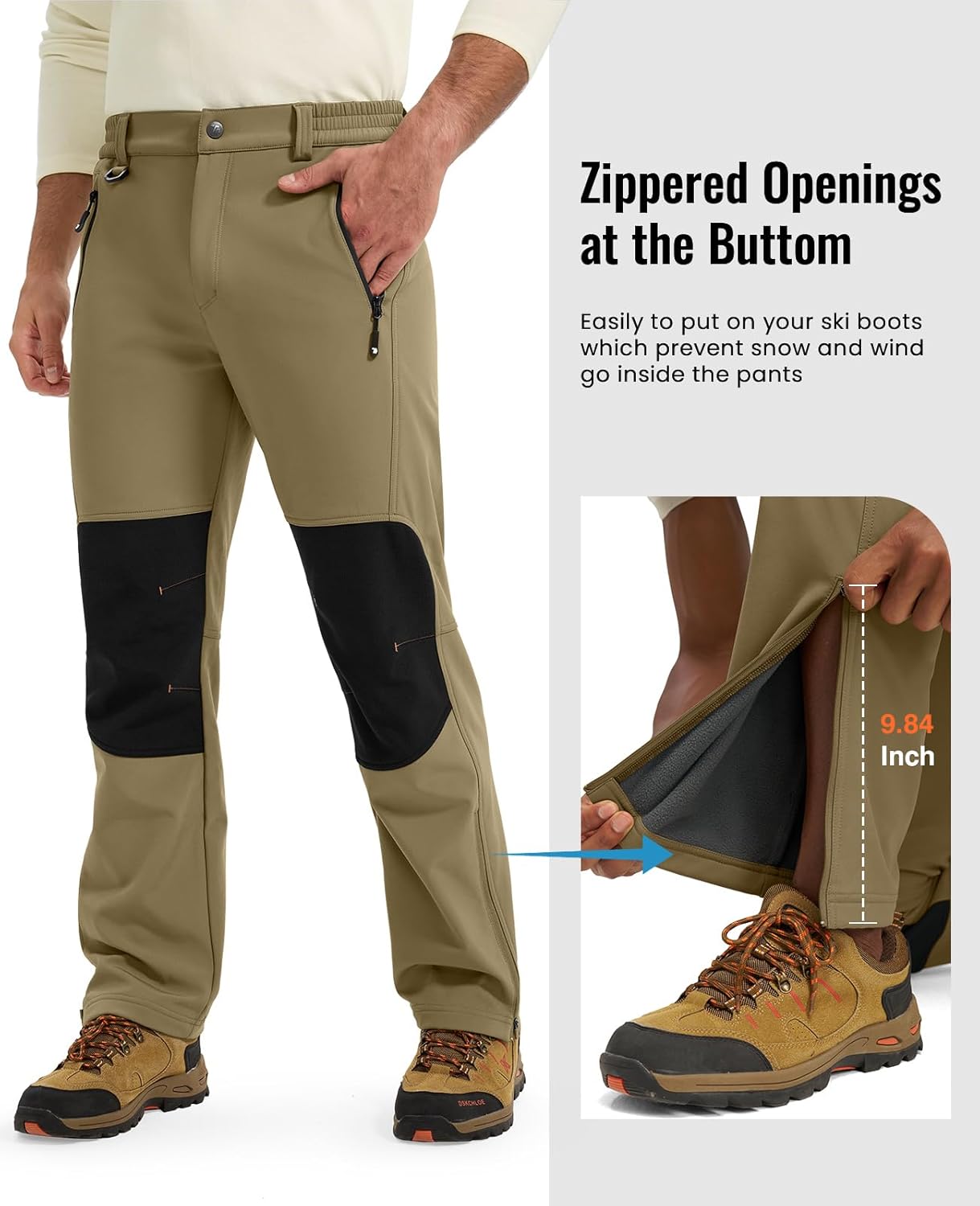 Rdruko Men's Snow Ski Pants Waterproof Insulated Fleece Lined Snowboard Winter Hiking Camping Pant with Zipper Bottom Leg - Image 5