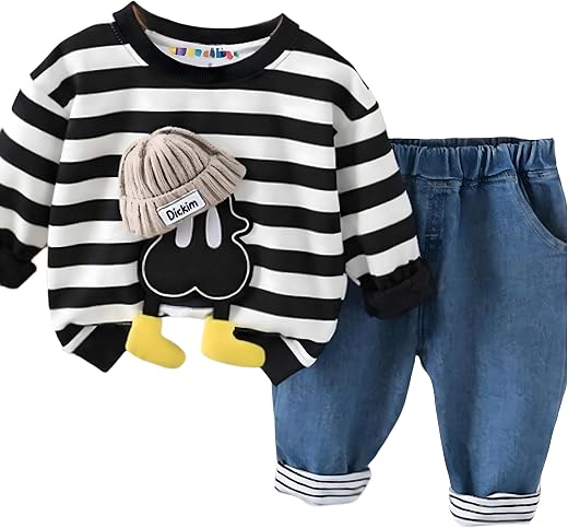 Googo Gaaga Striped SweatShirt with Denim Pant for Boys - Cotton Clothing Set for Baby Boy | Soft Fabric Full Sleeves Swea...
