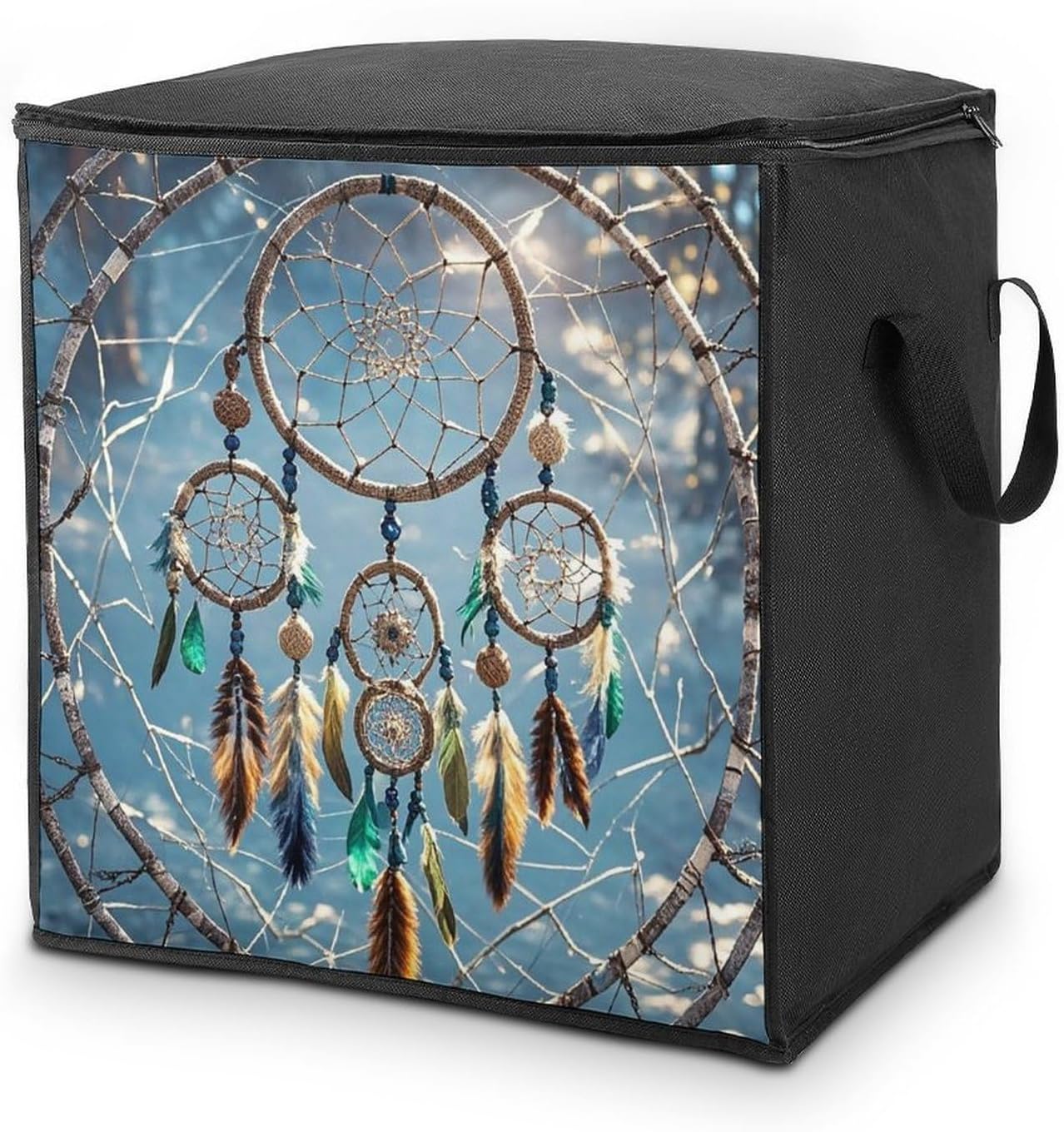 Large Dream Catcher Storage Bags with Handle Foldable Closet Organizers Clothes Storage Bins Bedding Storage Containers Fabric Moving Bags Blanket Comforter Storage Bag 70L