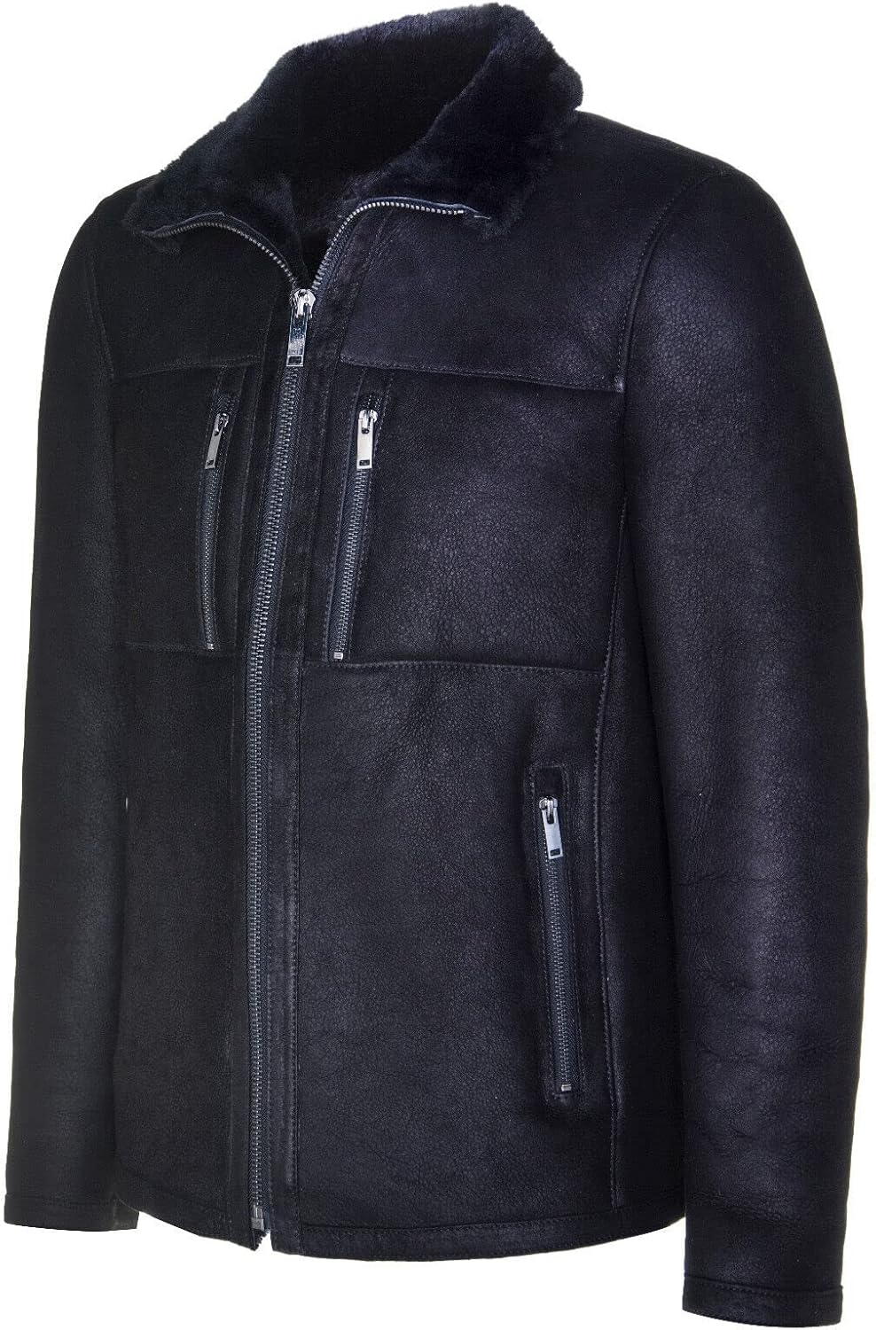 Men's Black Genuine Sheepskin Leather Biker Jacket Shearling Aviator B3 RAF