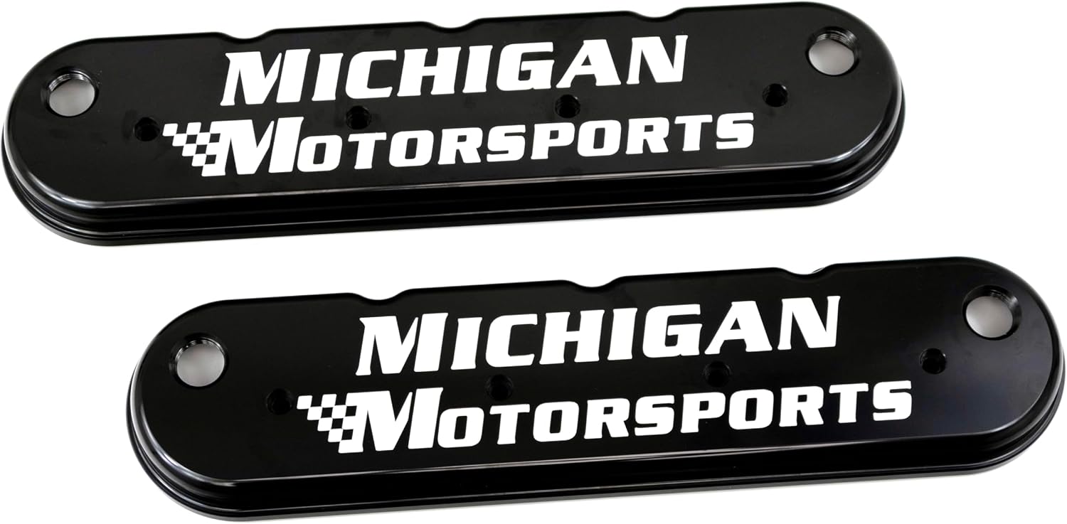 Michigan Motorsports Billet LS Valve Covers | Black with Logo | Fits LS1 LS3 LQ4 LC9 4.8L 5.3L 5.7L 6.0L 6.2L 7.0L | High-Strength Billet Aluminum Valve Covers