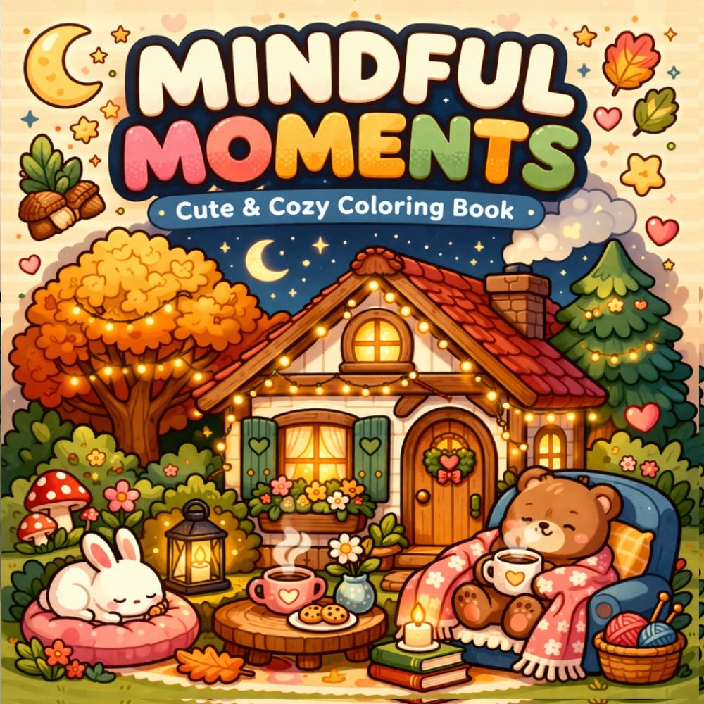 Mindful Moments Coloring Book: Calm Designs, Nature Scenes & Cozy Escapes for adult Relaxation