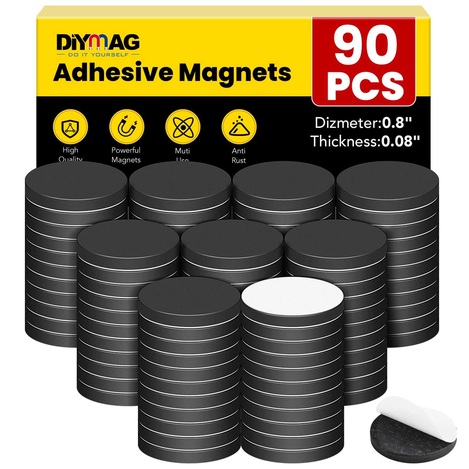 DIYMAG 90Pcs Magnetic Dot with Self Adhesive, Round Magnets Magnetic Tape Flexible Magnet Sheets with Adhesive for Crafts Photos and Die Storage Easy