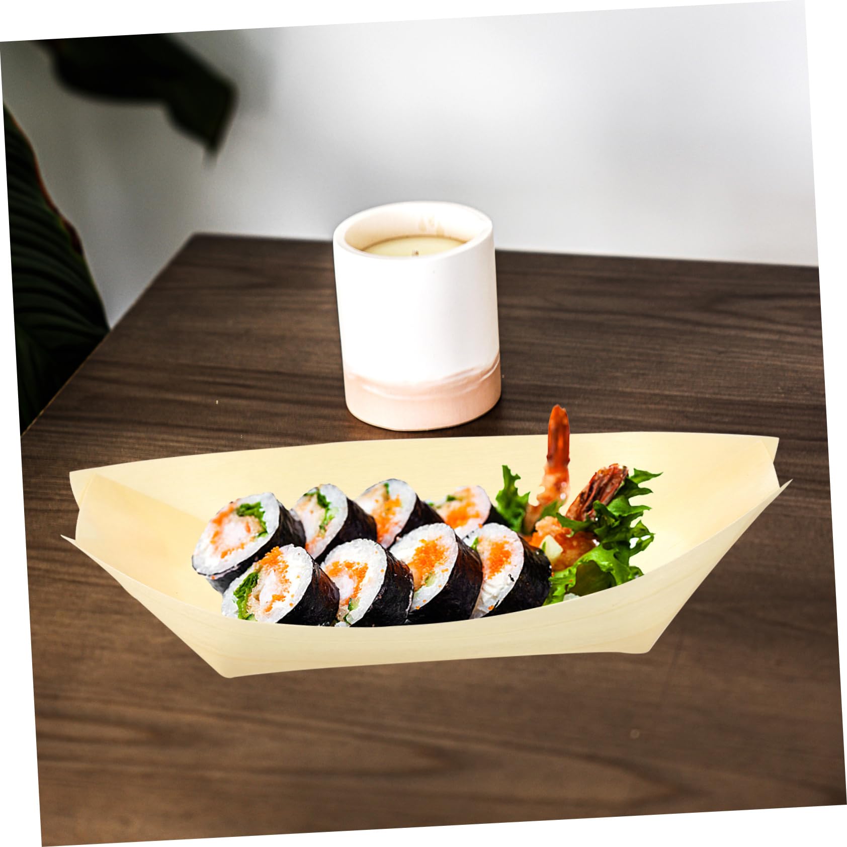 MUCKLILY 50pcs Wooden Sushi Plate Boat Sushi Bowl Wood Sushi Tray Wood Sushi Dish Sushi Containers Bamboo Bowls Wood Sushi Boat Appetizer Boat Wooden Sushi Boat Catering Supplies Food Boats