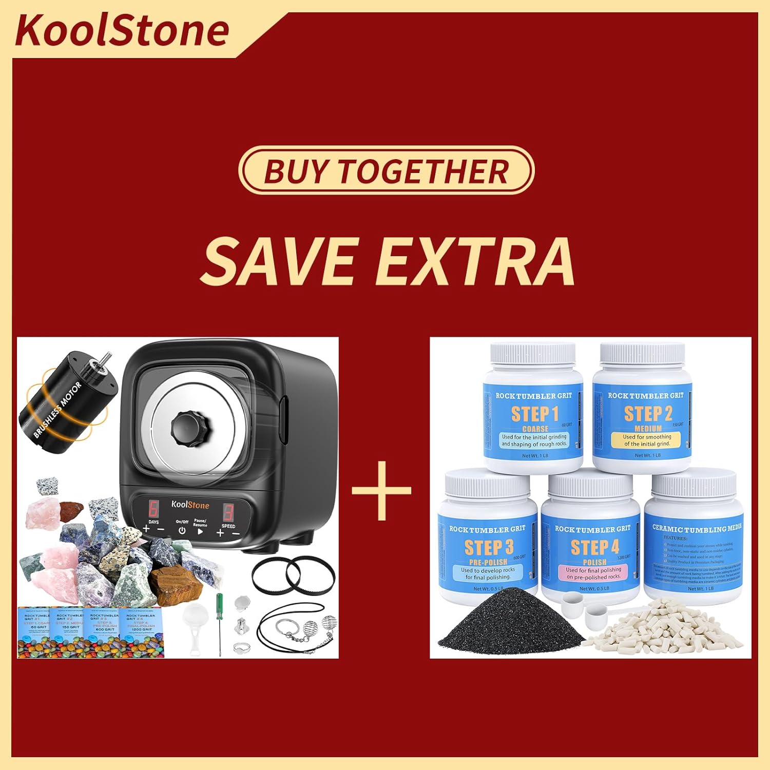 Extra Large 3LB Professional Rock Tumbler Kit with 4 Pounds