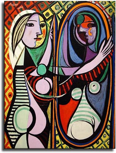 Pablo Picasso - Cuadro de pintura sobre lienzo, mural para decoración de habitación del hogar (12 x 16 pulgadas, sin marco, mujer ante espejo)