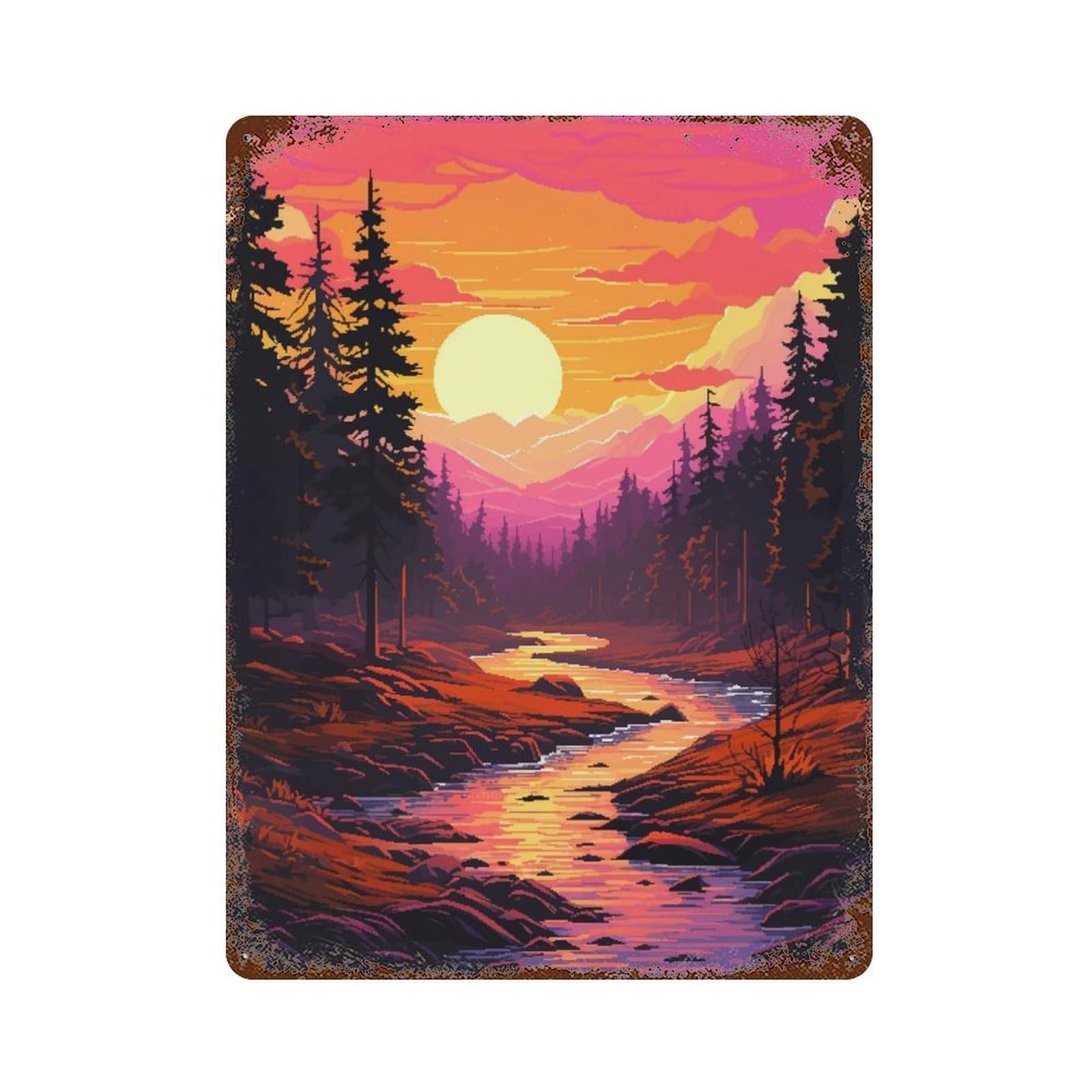 California Forest Pixel Retro Metal Sign 15.7"x11.8", Vintage Wall Decor for Garage, Pub Or Kitchen