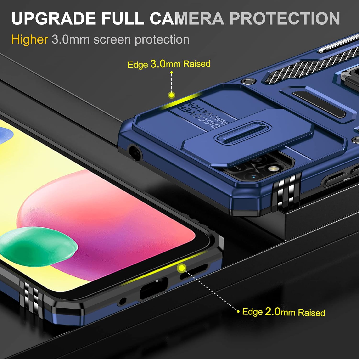 Asuwish Phone Case for Xiaomi Redmi 9C with Tempered Glass Screen Protector and Slide Camera Cover Magnetic Ring Holder Kickstand Cell Accessories Slim Hybrid Redmi9C NFC Redme C9 Women Men Navy Blue - Image 5