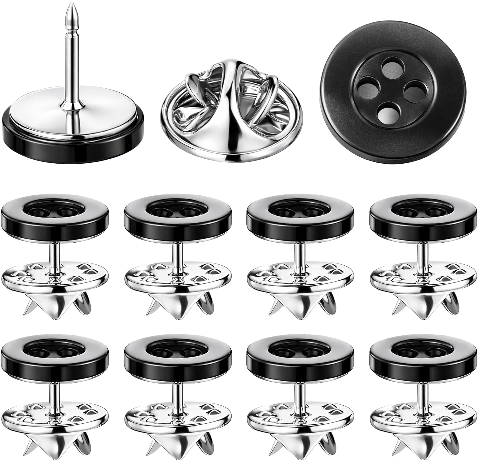 10 Set No Sewing Shirt Buttons,Detachable Decorative Button,4-Hole Cover up Buttons,Mini No Sew Black Button,Shirt Brooch Buttone,Reusable Replacement Buttone for Shirts Hats Pants Tighten Clothes