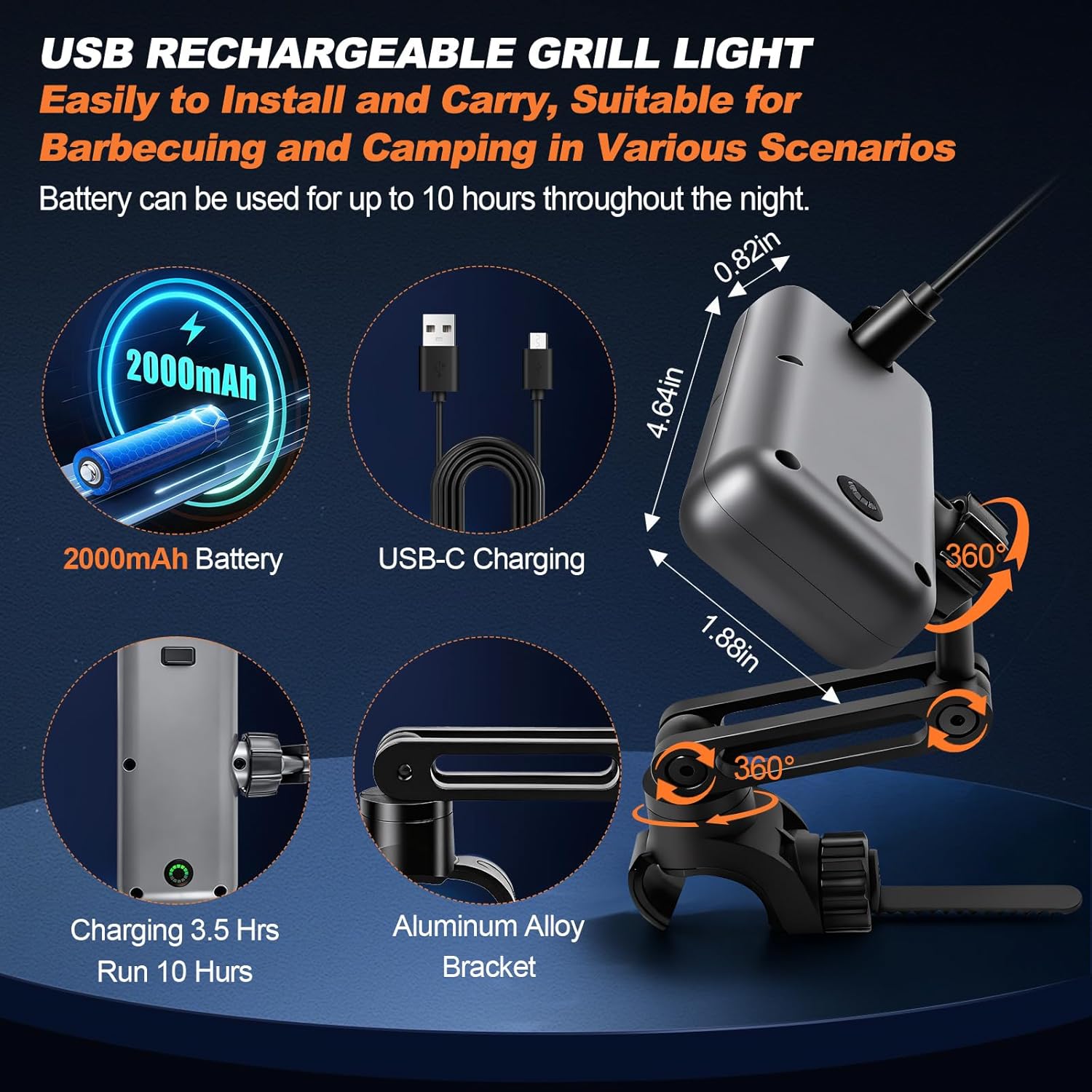 BBQ Grill Light for Blackstone Griddle and Weber Grill, Automatic On/Off BBQ Light, Blackstone Griddle Accessories, LED BBQ Grilling Accessories for Outdoor Grill, Gifts for Men Dad (1, Rectangular)