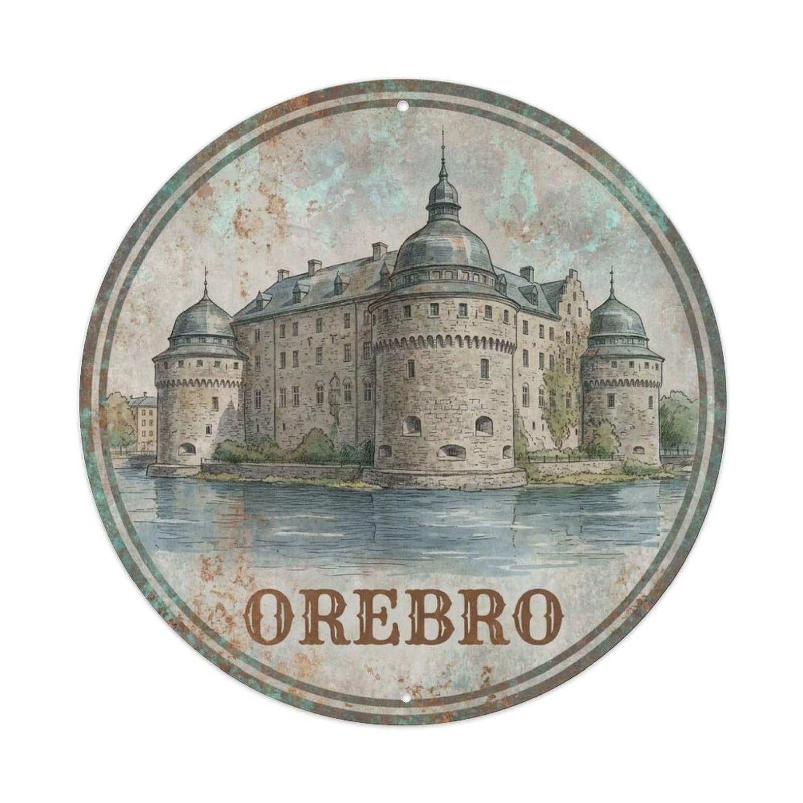 Vintage Sweden Travel Orebro Metal Tin Sign