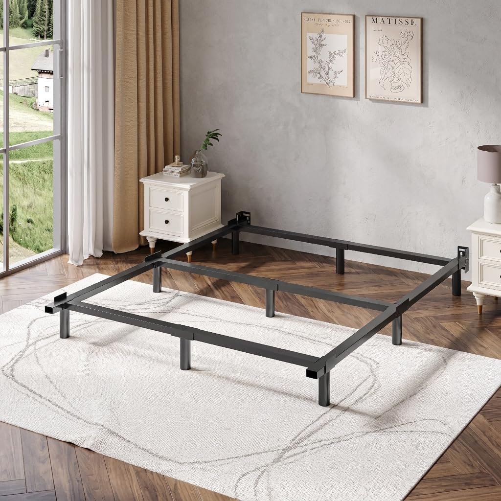 JWIFSEF Full Size Metal Bed Frame 7 Inch, Heavy Duty Steel Bed Base with 9 Legs for Box Spring and Mattress, Noiseless Quick Assembly, Black