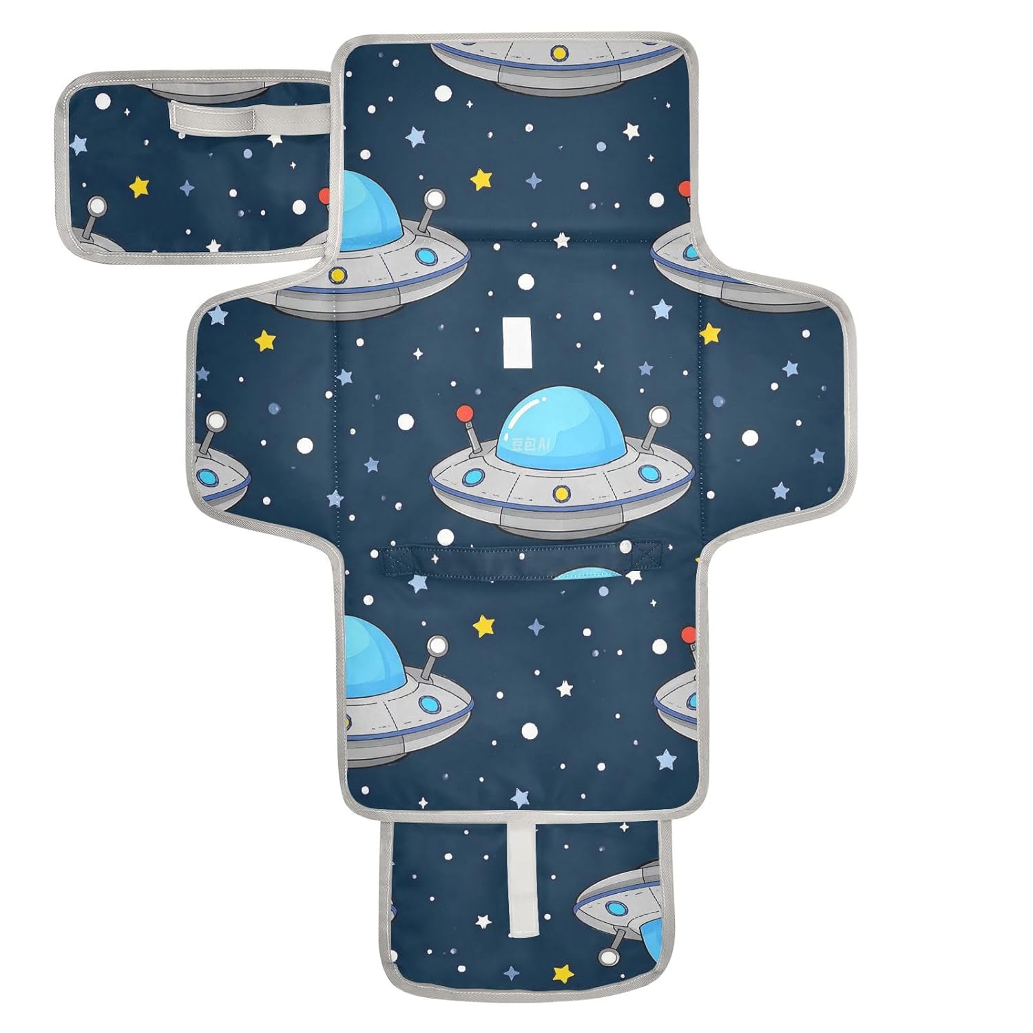 Cartoon Cute Blue-Gray Spaceship Reusable Portable Changing pad with Tissue Pocket Baby Diaper Changing pad for Moms, Dads cambiadores de pa?ales para Bebes