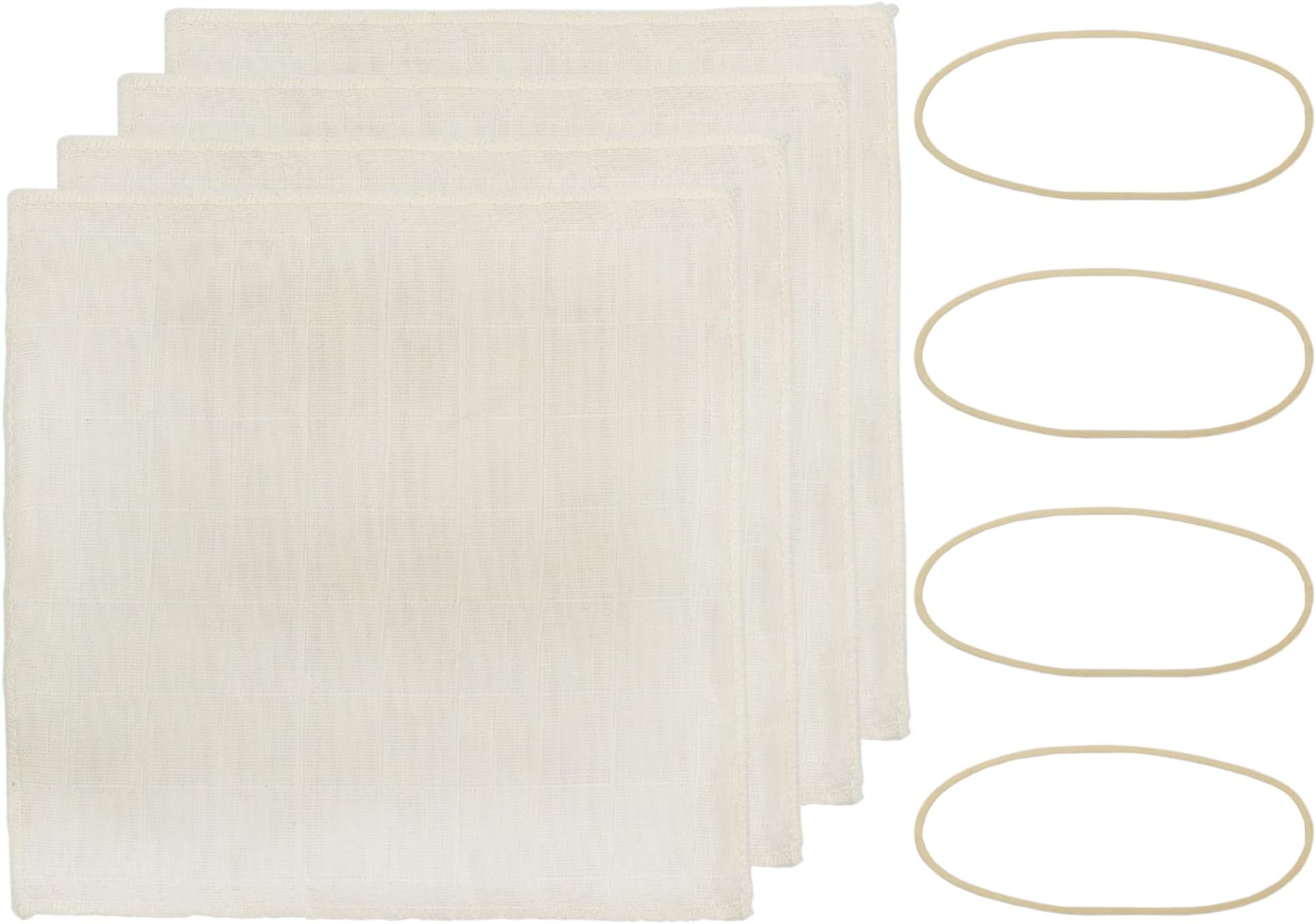 Cornucopia Brands Kombucha Jar Cloth Covers (4-Pack); Unbleached Muslin Cloth Covers w/Rubber Bands, Custom Size for Kombucha Jars