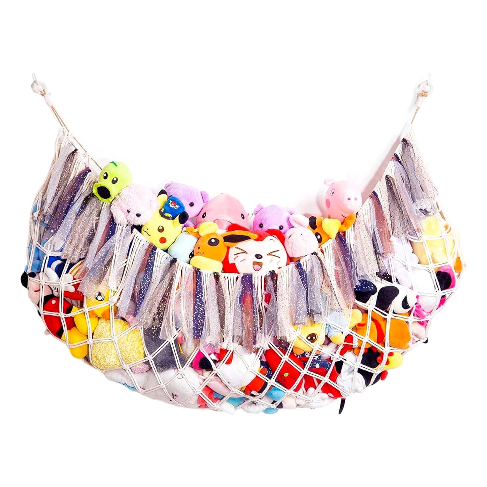 Wall-Mounted Plush Toy Storage Net Cotton Rope Hammock Organizer for Nursery, Playroom, and Bedroom Wall Decor Toy Hammock Organizer Stuffed Animal Storage Net Plush Holder Nursery Decor Playroom Rope